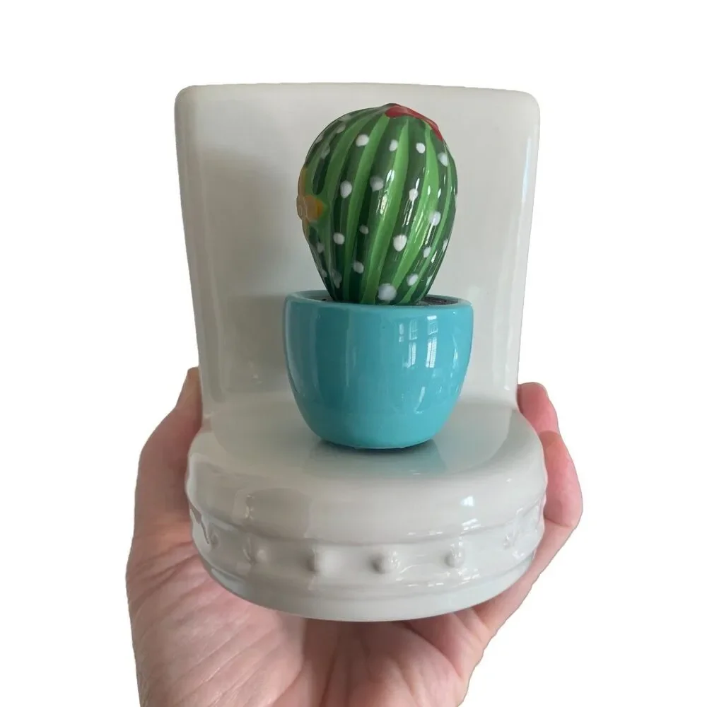 Nora Fleming Pearl Dot Holder Crock Vase Base with Cactus Mini Ceramic Retired